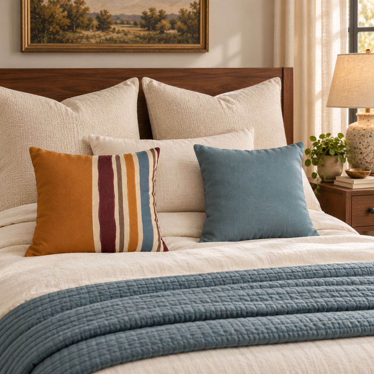 Atelier Stripe + Mustard Faux Suede Pillow Cover