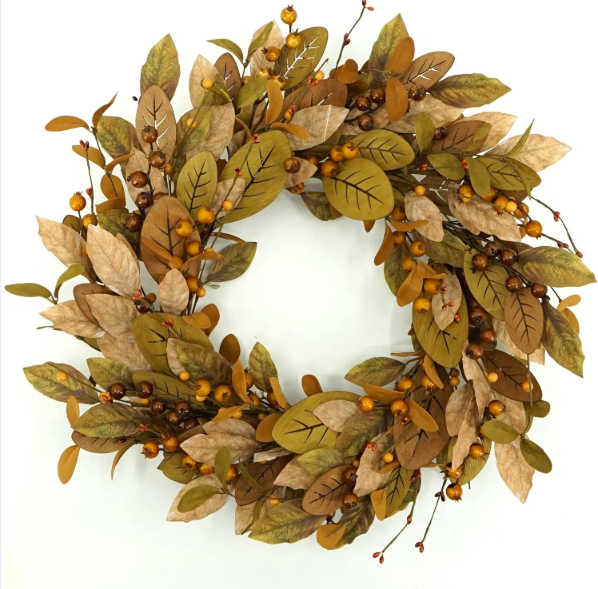 Amber Magnolia & Berry Wreath — 20"